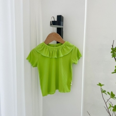 Baby Girl Solid Round Collar Short-sleeved Top In Summer Outfit Wearing Wholesale