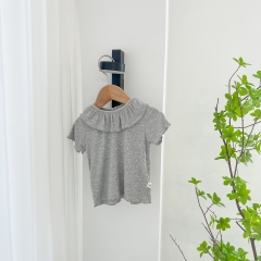 Baby Girl Solid Round Collar Short-sleeved Top In Summer Outfit Wearing Wholesale