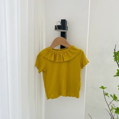 Baby Girl Solid Round Collar Short-sleeved Top In Summer Outfit Wearing Wholesale