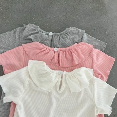Baby Girl Solid Round Collar Short-sleeved Top In Summer Outfit Wearing Wholesale
