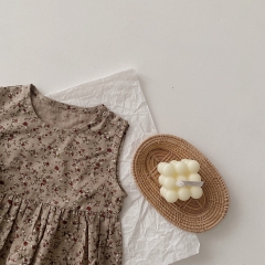 Baby Girl Sleeveless Floral Print Romper Combo Hat In Summer Outfit Wearing Wholesale
