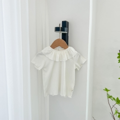 Baby Girl Solid Round Collar Short-sleeved Top In Summer Outfit Wearing Wholesale