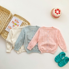 Baby Girl 3 Colors Knitting Air-condition Coat In Summer Wholesale