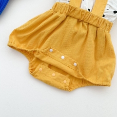Ins Baby Girl Dot Print Patchwork Solid Overalls False 2-piece Onesies Wholesale