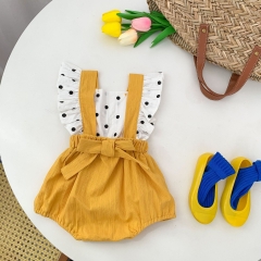Ins Baby Girl Dot Print Patchwork Solid Overalls False 2-piece Onesies Wholesale