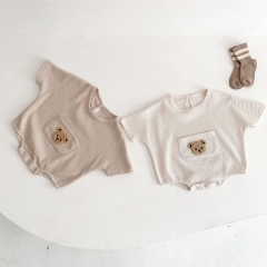 Baby Unisex Round Collar Short-sleeved Bear On Front Pocket Wholesale