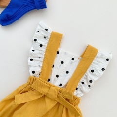 Ins Baby Girl Dot Print Patchwork Solid Overalls False 2-piece Onesies Wholesale