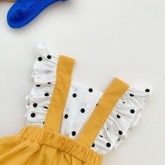 Ins Baby Girl Dot Print Patchwork Solid Overalls False 2-piece Onesies Wholesale