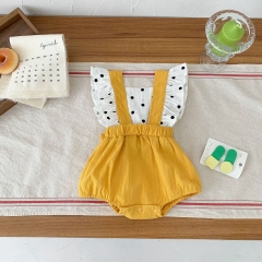 Ins Baby Girl Dot Print Patchwork Solid Overalls False 2-piece Onesies Wholesale