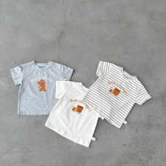 Baby Unisex Simply Short-sleeved Round Collar Cartoon Pattern T-shirt Wholesale