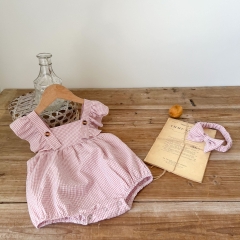 Baby Girl 2-piece Grid Combo Headband Onesies Wholesale