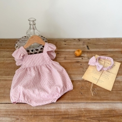 Baby Girl 2-piece Grid Combo Headband Onesies Wholesale
