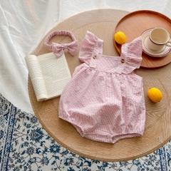 Baby Girl 2-piece Grid Combo Headband Onesies Wholesale