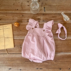Baby Girl 2-piece Grid Combo Headband Onesies Wholesale