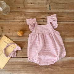 Baby Girl 2-piece Grid Combo Headband Onesies Wholesale