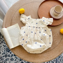 Baby Girl Hand Embroidered Daisies Pattern Flutter Sleeve Onesies Wholesale