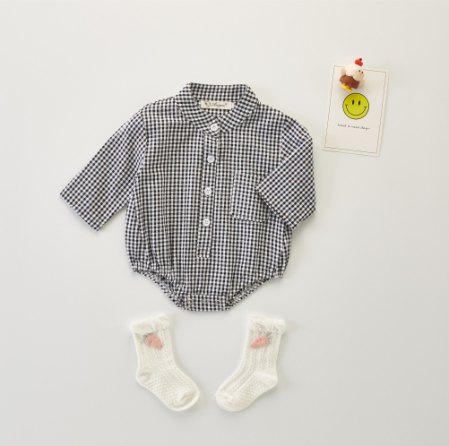 Baby Boy Grid Long-sleeve Autumn Romper Wholesale