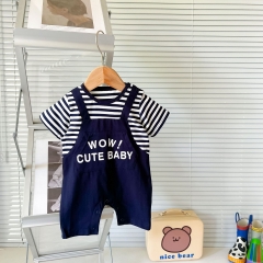 Baby Boy False 2-piece Strips Combo Cowboy Letter Print Romper Wholesale