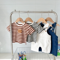 Baby Boy Strips Top Combo Denim Overalls In Sets Wholesale