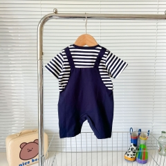 Baby Boy False 2-piece Strips Combo Cowboy Letter Print Romper Wholesale