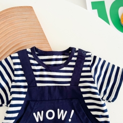 Baby Boy False 2-piece Strips Combo Cowboy Letter Print Romper Wholesale