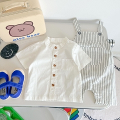 Baby Boy Solid Top Combo Strips Overall In Sets Summer Outfit Wearing Wholesale