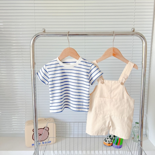 Baby Boy Strips Top Combo Solid Overalls In Sets Summer Outfit Wearing Wholesale
