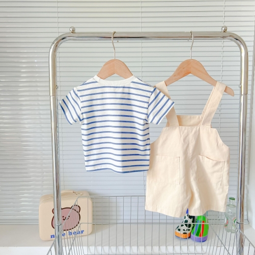 Baby Boy Strips Top Combo Solid Overalls In Sets Summer Outfit Wearing Wholesale