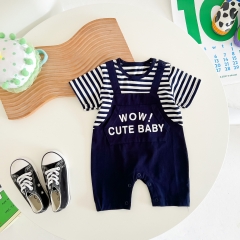 Baby Boy False 2-piece Strips Combo Cowboy Letter Print Romper Wholesale