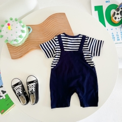Baby Boy False 2-piece Strips Combo Cowboy Letter Print Romper Wholesale