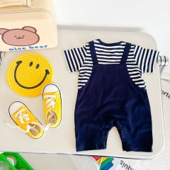 Baby Boy False 2-piece Strips Combo Cowboy Letter Print Romper Wholesale