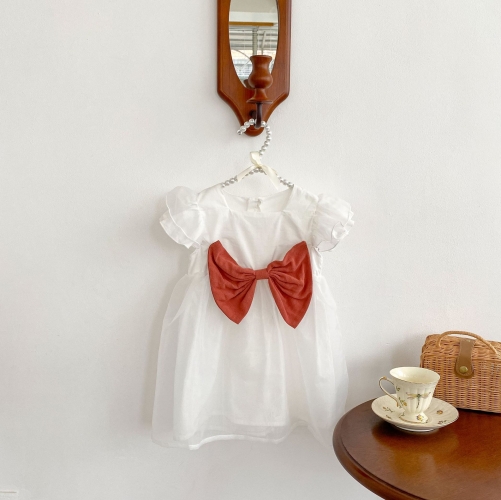 2022 Ins children's clothes baby fluffy skirt suspender skirt sleeveless Princess Baby mesh skirt short Large bow fly dress wholesale