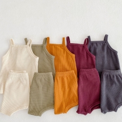 Baby Unisex Waffle Top Combo Short Pants Solid Sets Wholesale