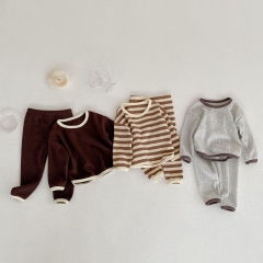 Baby Girl Round Collar Top Combo Long Pants In Sets Autumn Wearing Pajamas Sets Wholesale