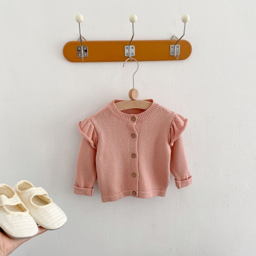 Baby Girl Solid Knitting Sweater Coat In Autumn Wholesale