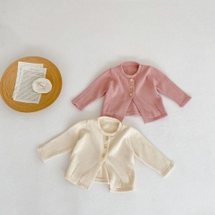 Baby Girl Hollow-out Pattern Round Collar Knitting Cardigan Wholesale
