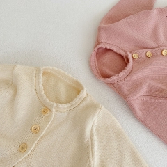 Baby Girl Hollow-out Pattern Round Collar Knitting Cardigan Wholesale