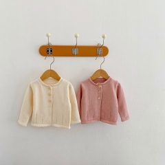 Baby Girl Hollow-out Pattern Round Collar Knitting Cardigan Wholesale