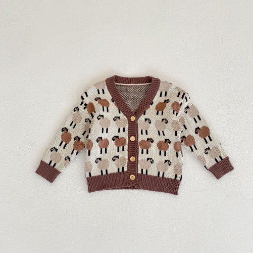 Baby Unisex Sheep Jacquard V-neck Knitted Coat Wholesale