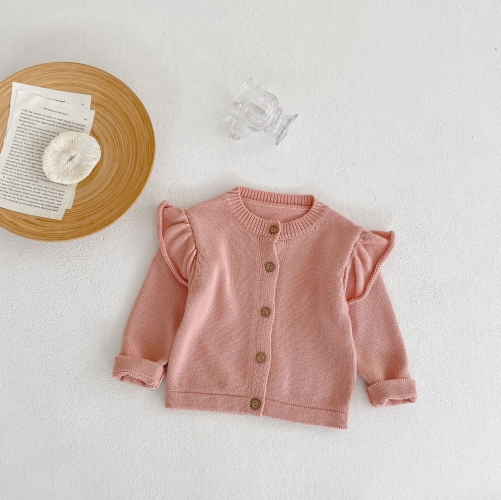 Baby Girl Solid Knitting Sweater Coat In Autumn Wholesale