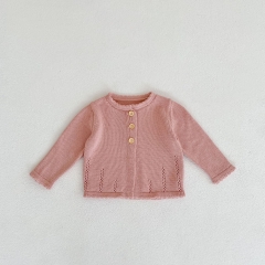 Baby Girl Hollow-out Pattern Round Collar Knitting Cardigan Wholesale