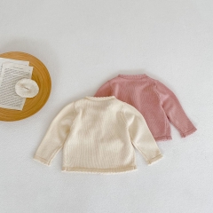 Baby Girl Hollow-out Pattern Round Collar Knitting Cardigan Wholesale