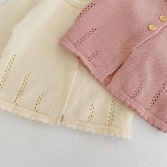 Baby Girl Hollow-out Pattern Round Collar Knitting Cardigan Wholesale