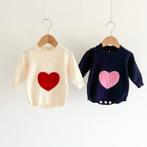 Infant Baby Girl Long-sleeved Heart Print Handmade Bubbles Knitting Sweaters Wholesale