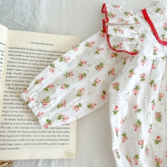 Infant Baby Girl Floral Print Long-sleeved Onesies Combo Hat In Sets Wholesale