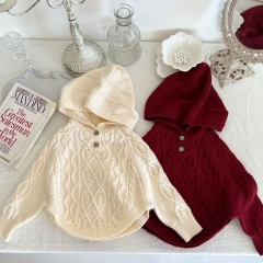 Infant Baby Autumn Hoodie Twist Pattern Knitting Coat Wholesale