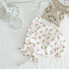 Infant Baby Girl Floral Print Long-sleeved Onesies Combo Hat In Sets Wholesale