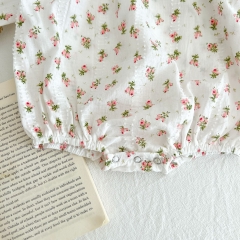 Infant Baby Girl Floral Print Long-sleeved Onesies Combo Hat In Sets Wholesale