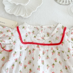 Infant Baby Girl Floral Print Long-sleeved Onesies Combo Hat In Sets Wholesale