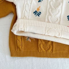 Infant Baby Girl Embroidery Floral Long-sleeved Knitting Coat In Autumn Wholesale
